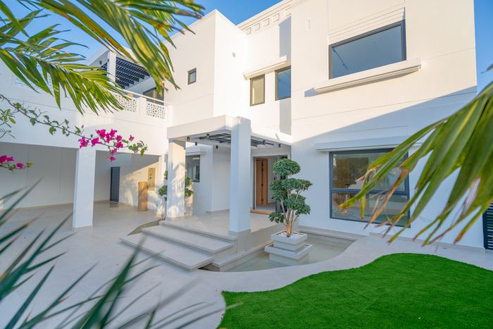 Entrance Courtyard with Bougainvillea &mdash; completed Crownstone villa renovation, Dubai