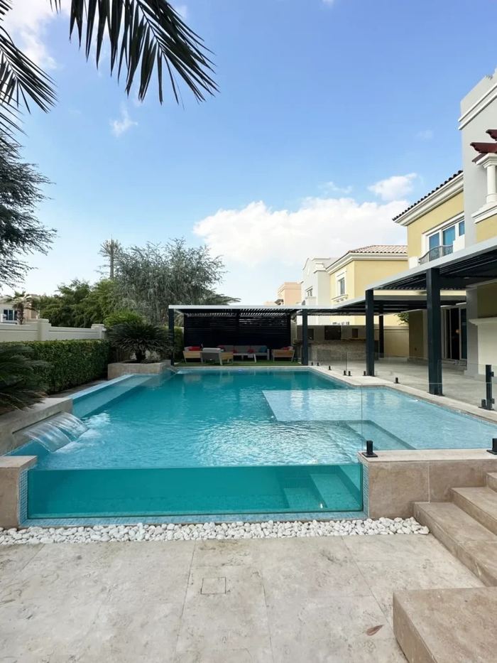 Pool Waterfall & Steps &mdash; completed Crownstone villa renovation, Dubai