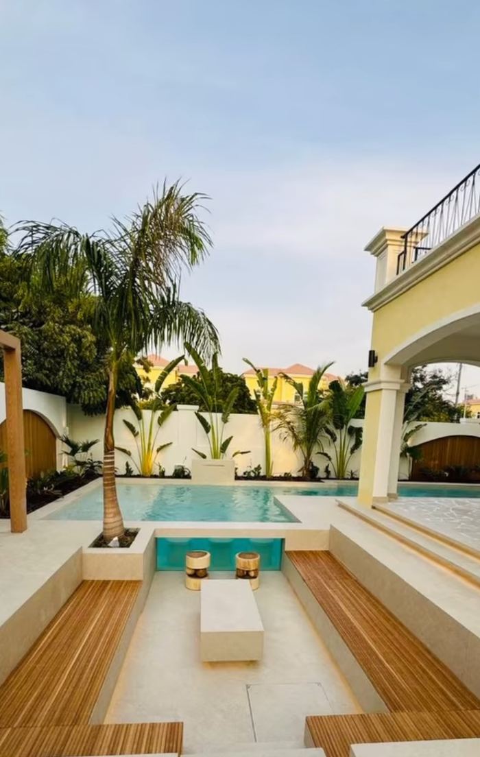 Sunken Lounge Pool Deck &mdash; completed Crownstone villa renovation, Dubai